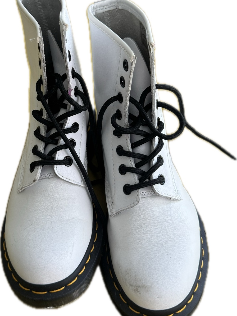 Dr. Martens White Leather Lace-Up Ankle Boots with Black Laces